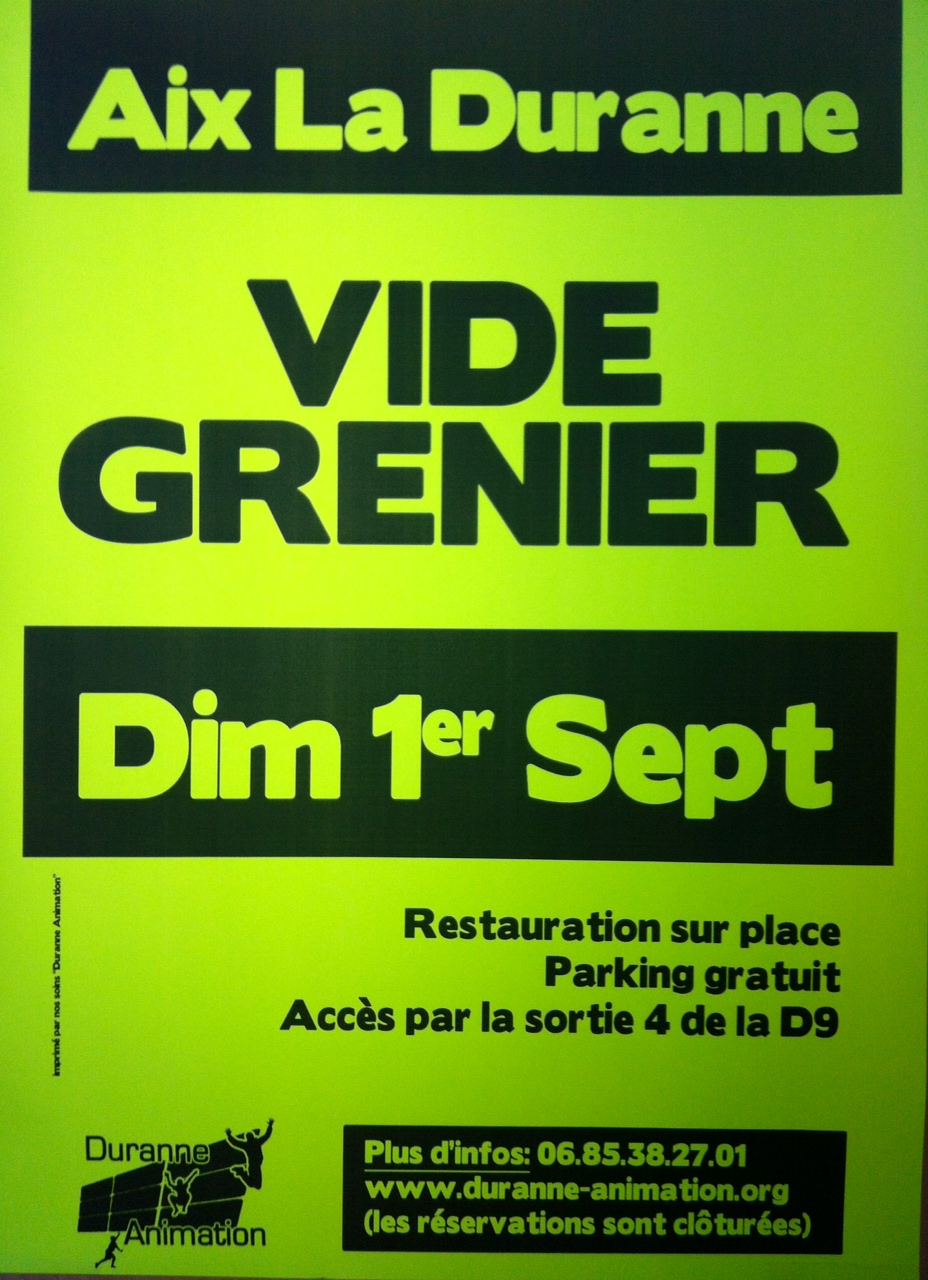 VIDE GRENIER DE LA DURANNE : dimanche 1er Septembre