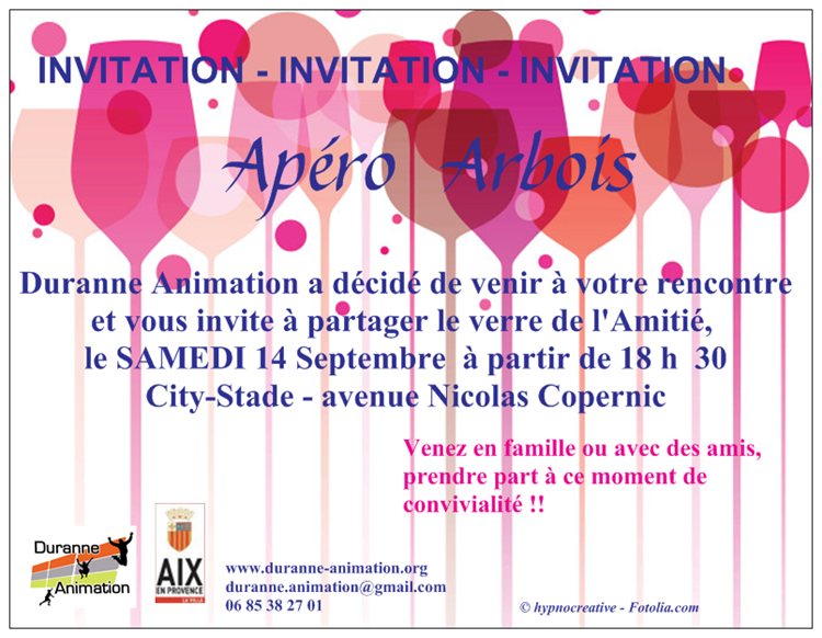 Apéritif public petit-Arbois: Sam 14 sept, la convivialité se déplace à la Duranne